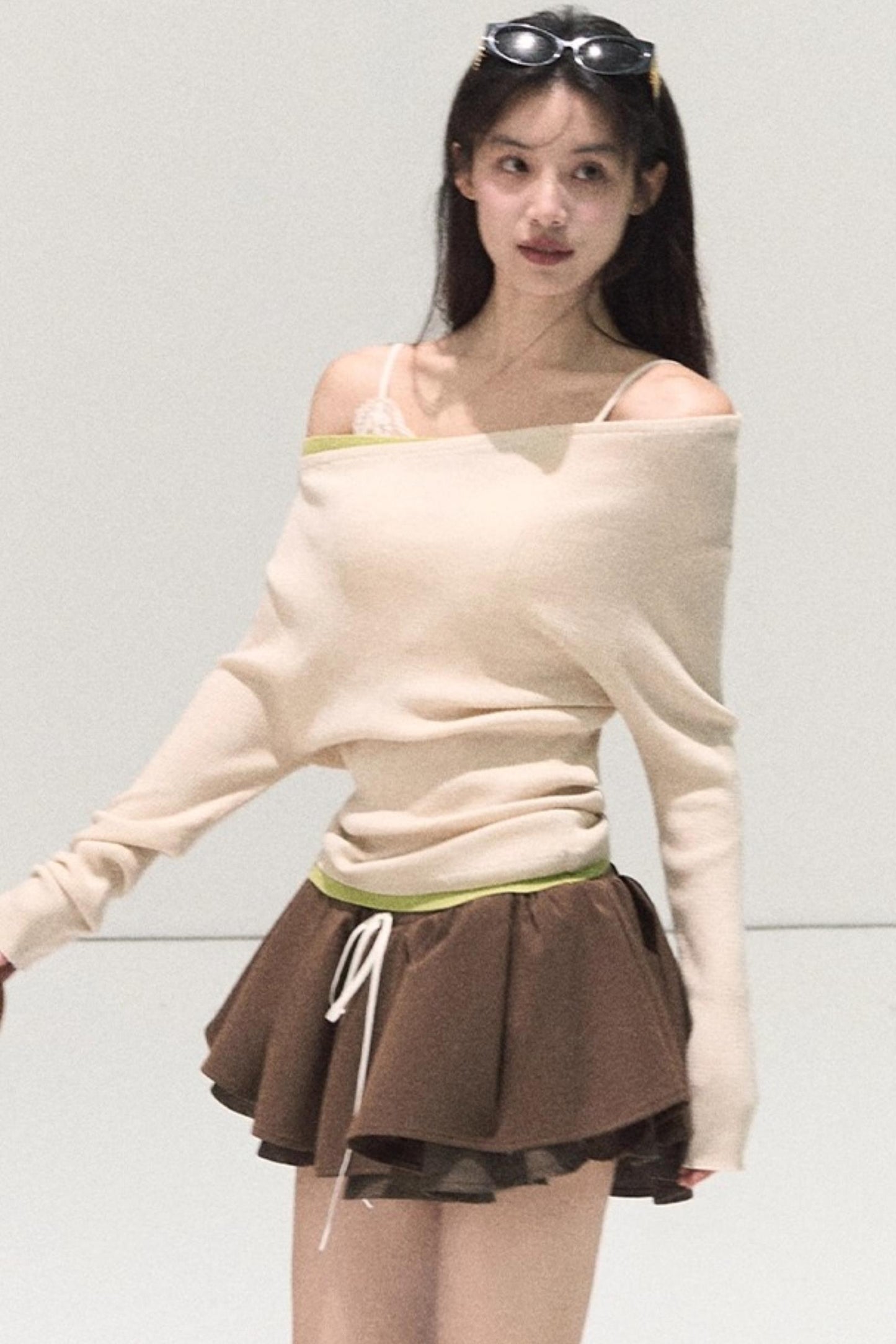 Plaid Color-Blocked Puffy Skirt