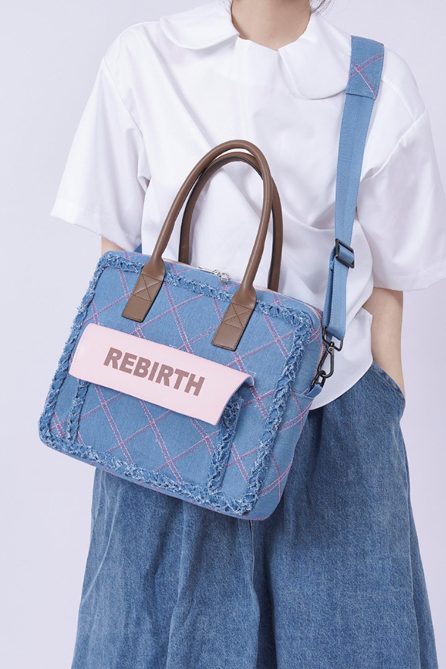 Plaid Denim Laptop Bag