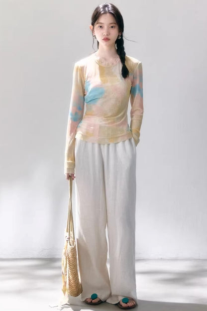 Linen Blend Wide-Leg Pants