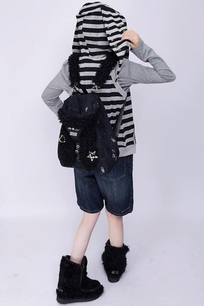 Cute Furry Rabbit Ears Backpack