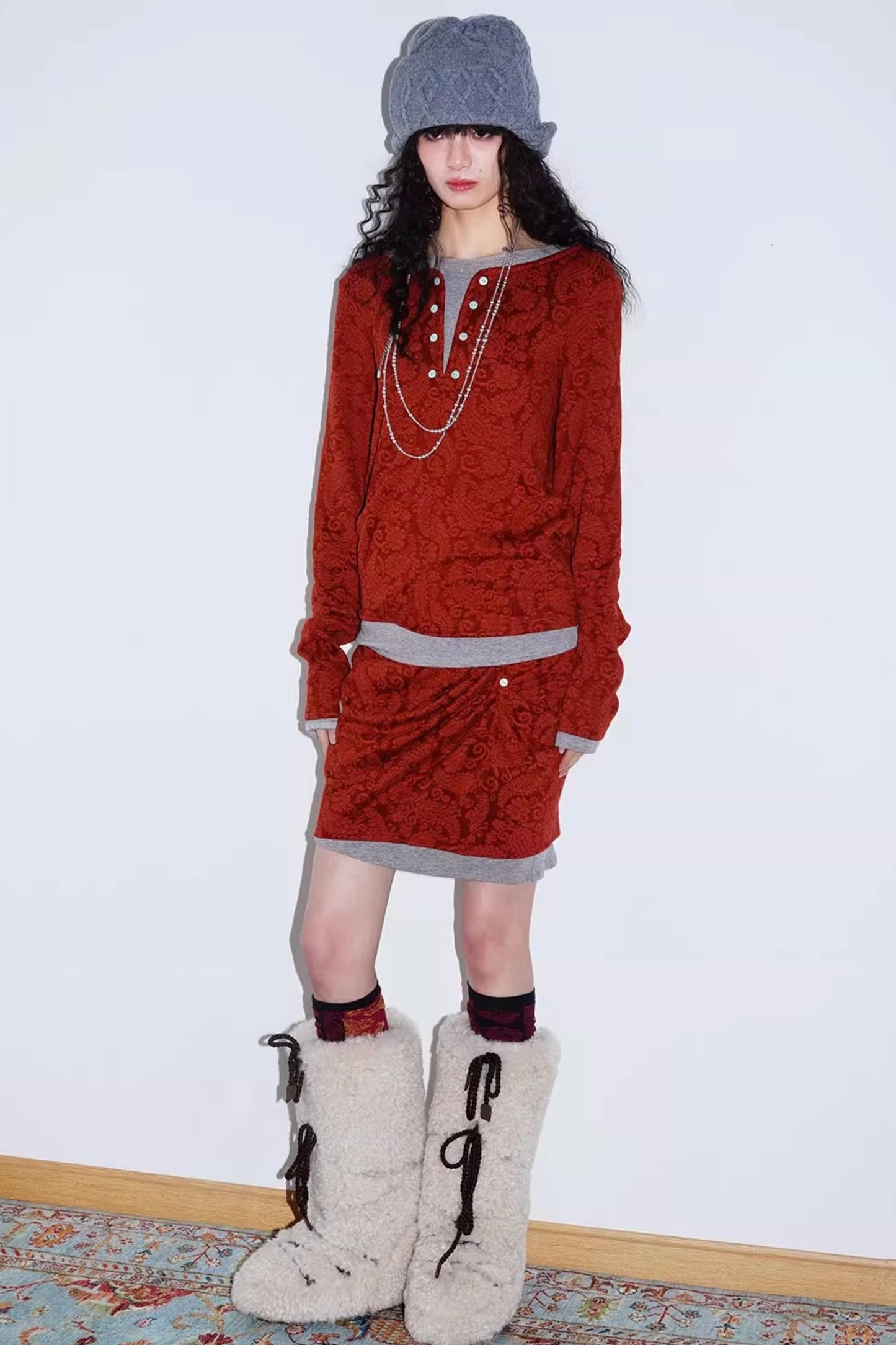 Retro Paisley Sweater Skirt Set-Up