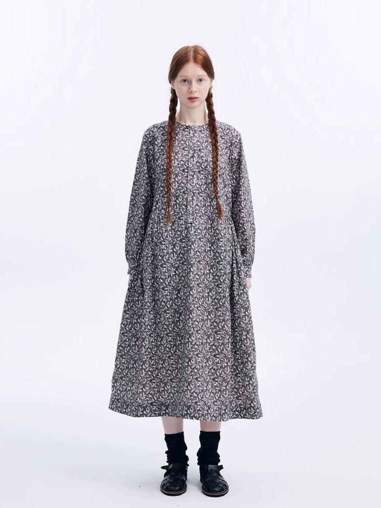 Flower Leaf Literary Long Sleeve Dress