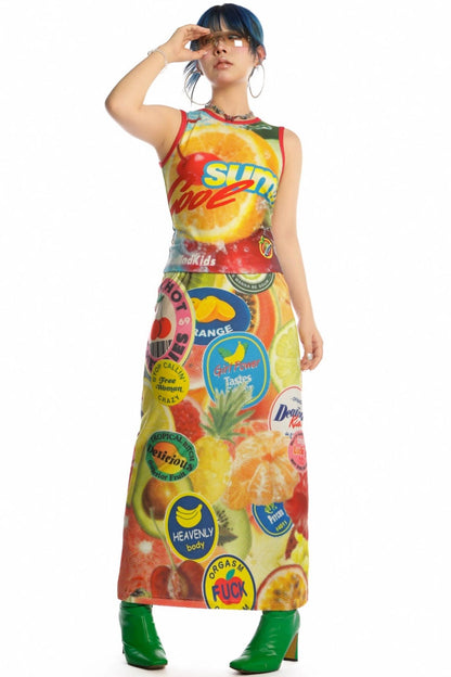 Reversible Print Stretch Casual Maxi Skirt