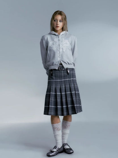 Vintage plaid college style pleated skirt