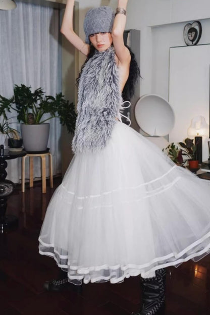 Vintage Lace-up Plush Scarf