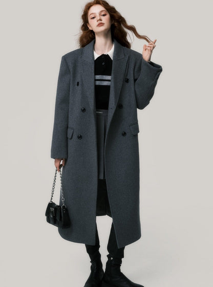 Shoulder pad wool neat long coat