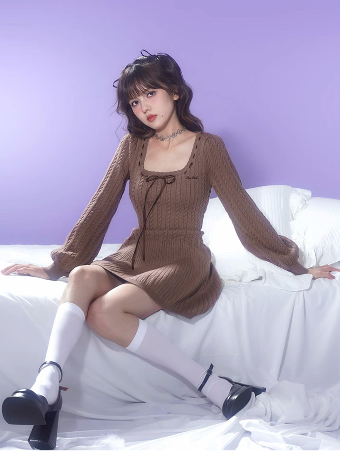 Square-necked sweater Dress