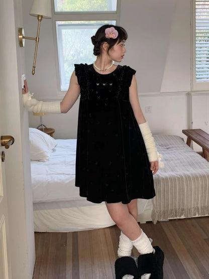 Velvet Printed Classic Black Dress