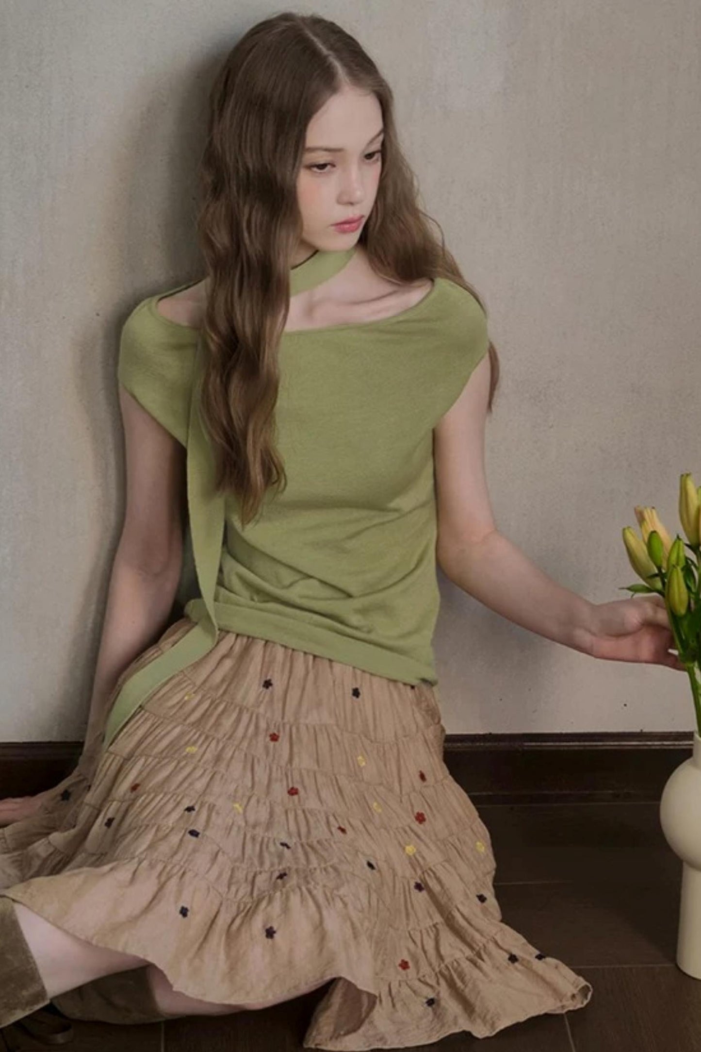 Milk White Asymmetrical Knit Top