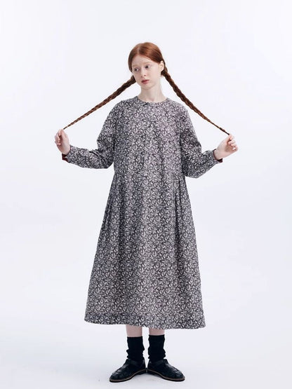 Flower Leaf Literary Long Sleeve Dress