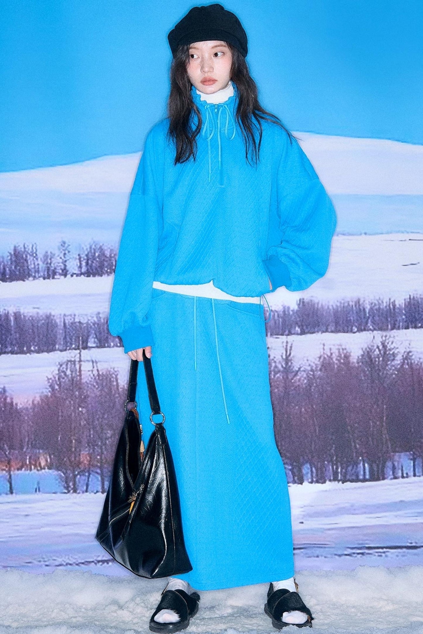 Moroccan Quilted Texture Sweatshirt Skirt Set-Up