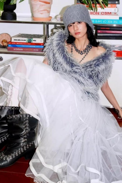 Vintage Lace-up Plush Scarf