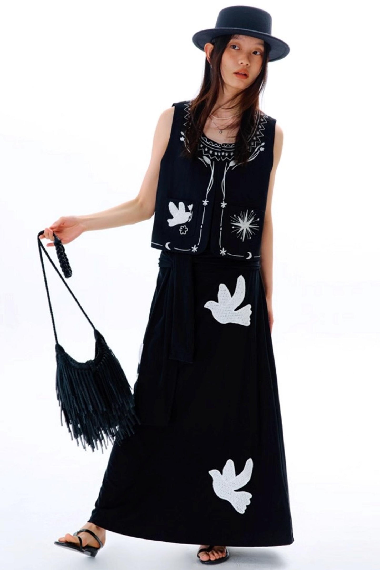 Bright Star Vintage Bird Embroidery Wool Jacket Set-Up