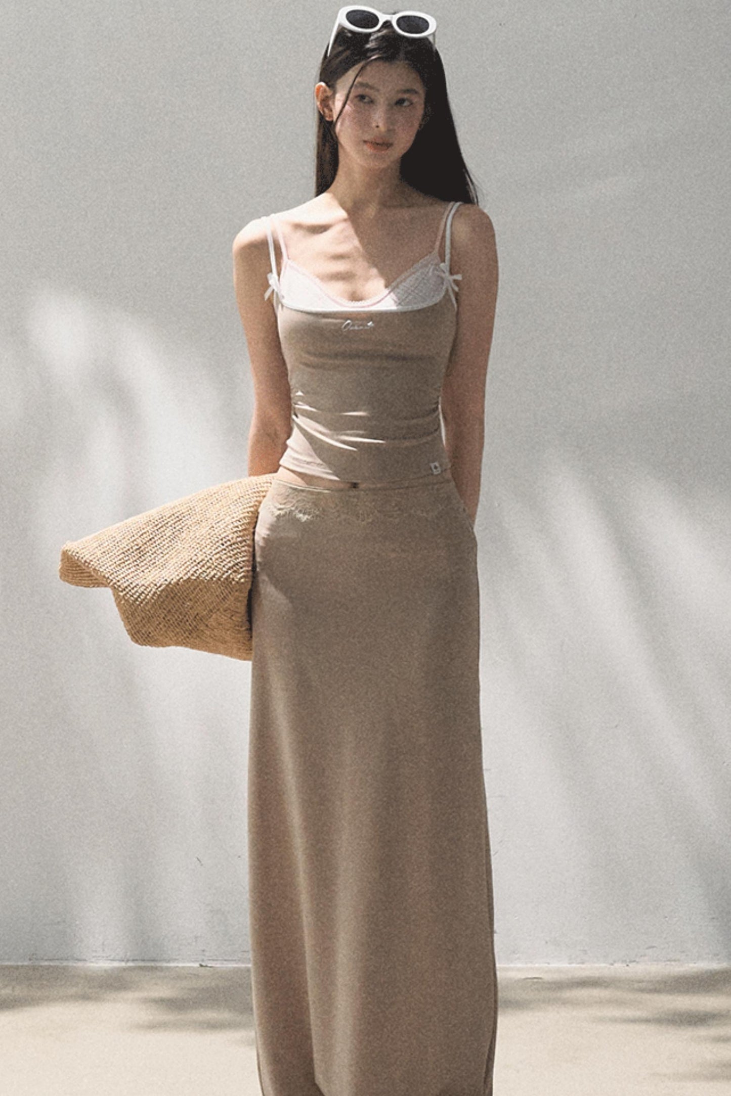 Lace-Trimmed High Waist Skirt