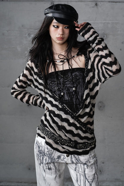 Bandeau Fake Two-Piece Striped Knit Top Set