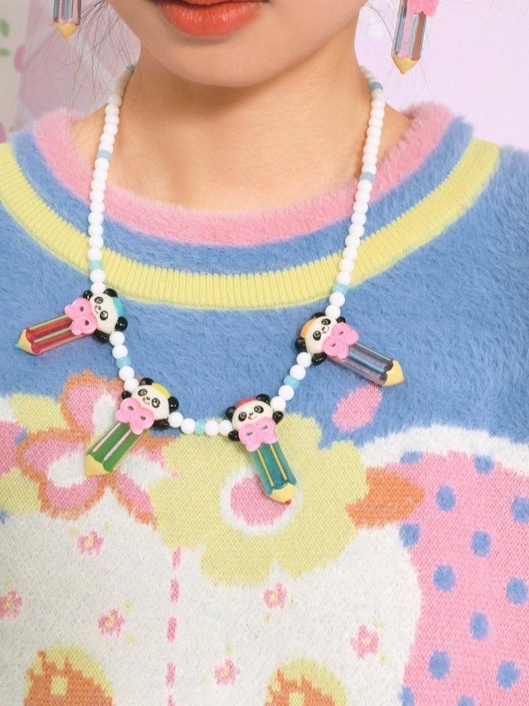 Panda 3D Pencil Resin Necklace and Earrings