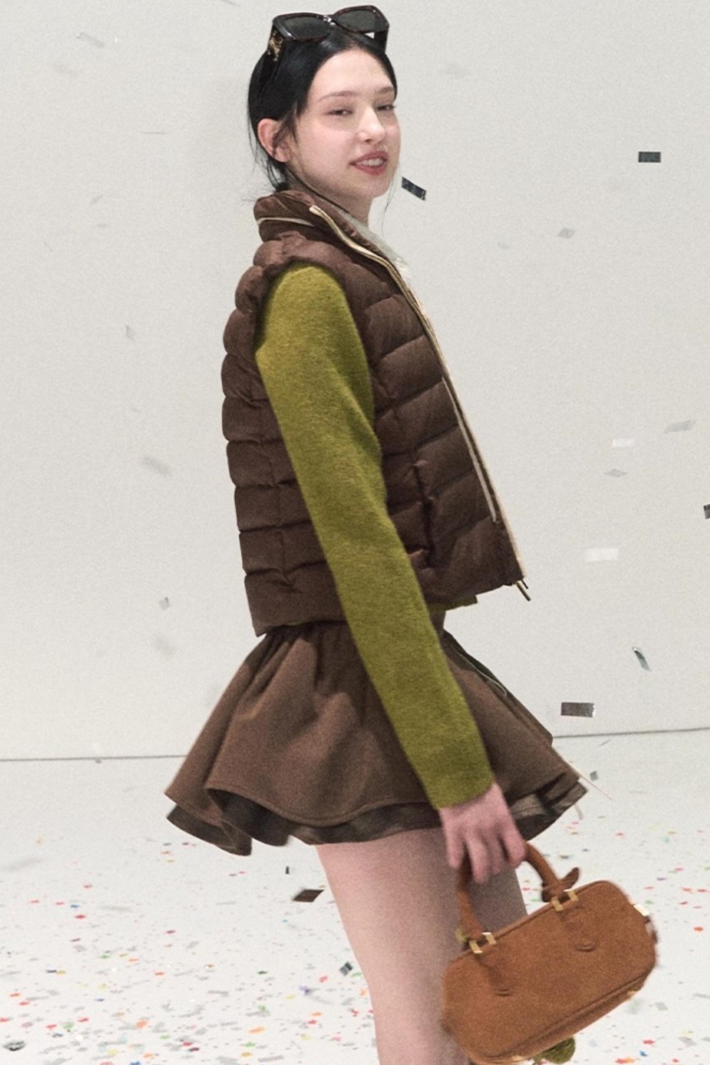 Plaid Color-Blocked Puffy Skirt