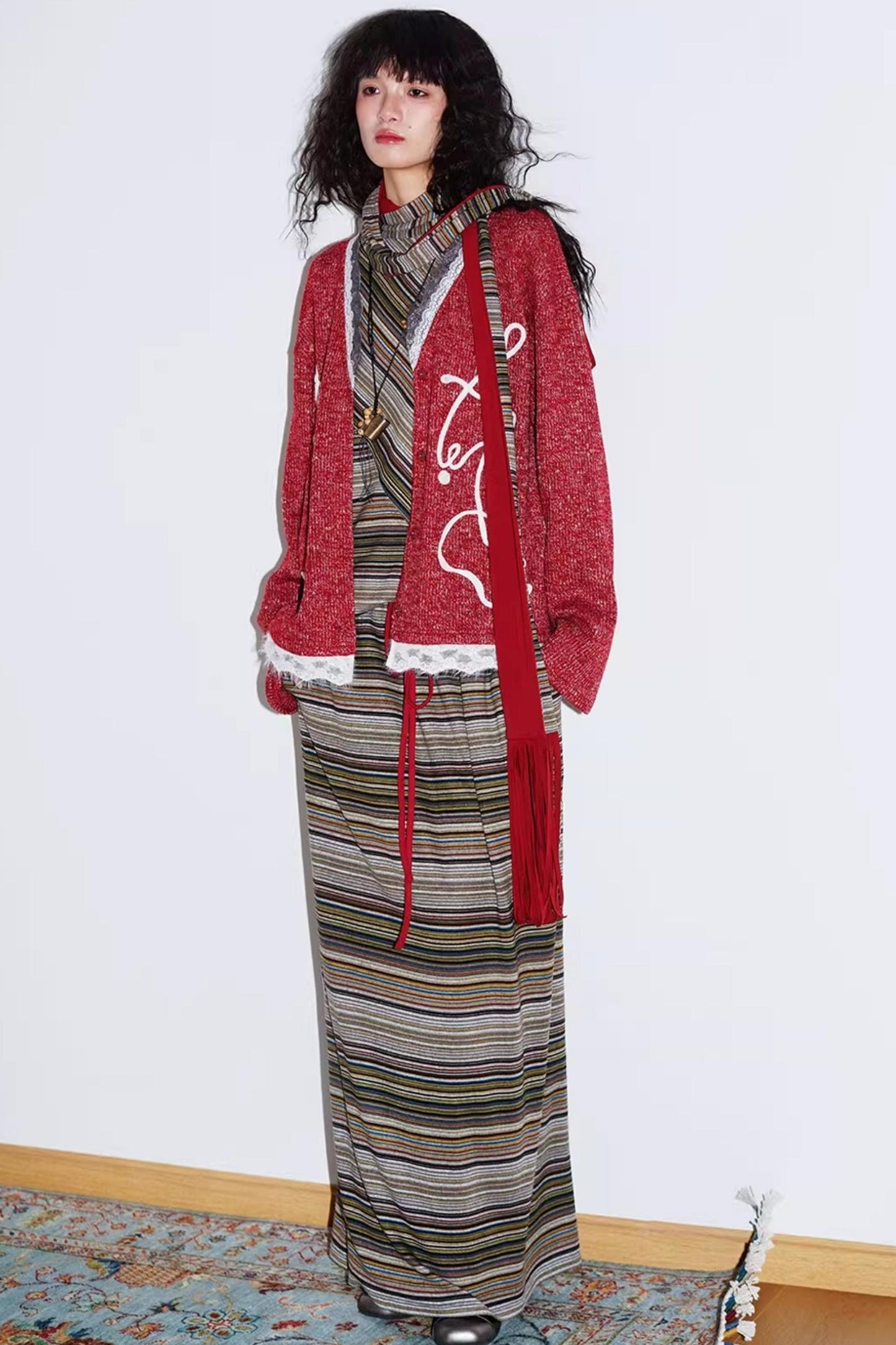 Striped Brushed Long-Sleeved Top