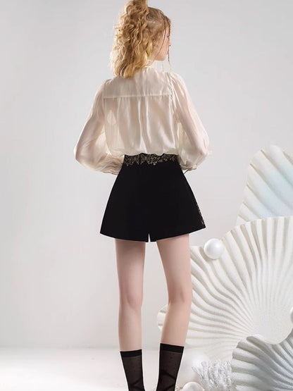 Beaded Standing Collar Shirt Heavy Duty Velvet Shorts