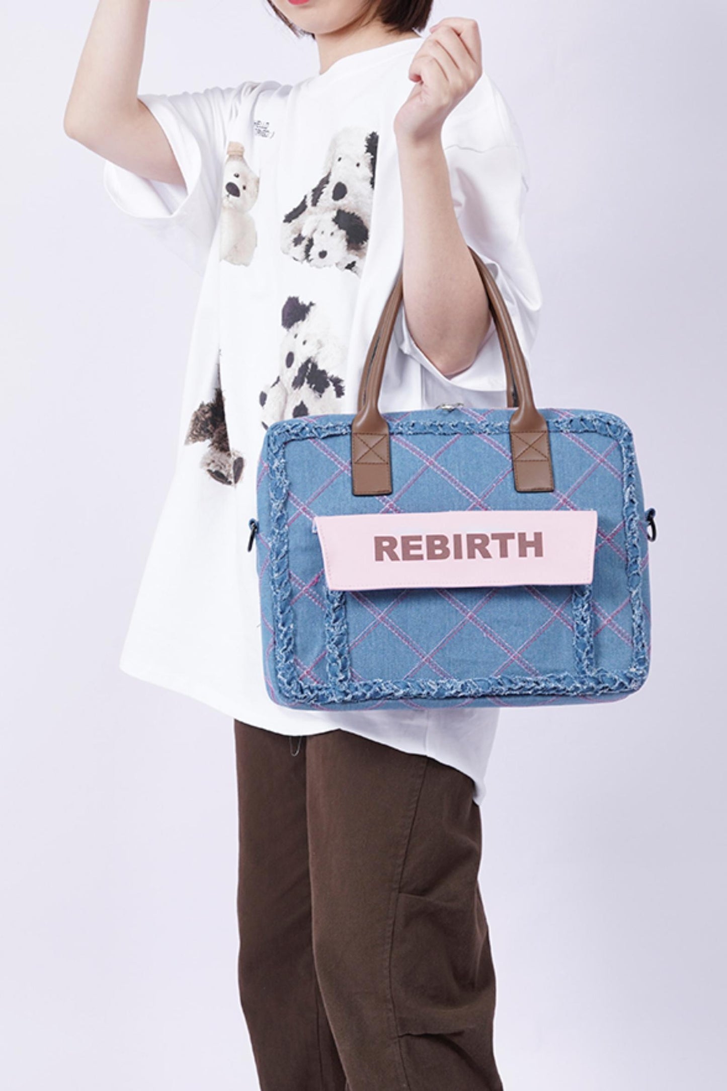 Plaid Denim Laptop Bag