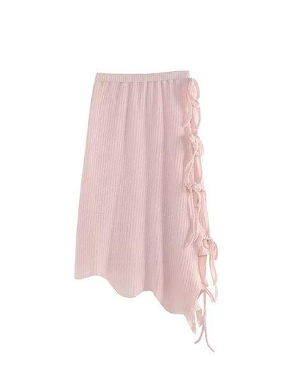 Knit Side Slit Lace-Up Half Skirt