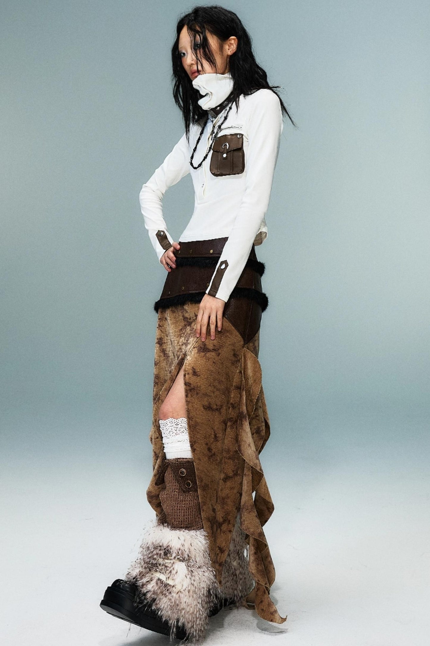 Punk High Neck Slim Knit Base Top