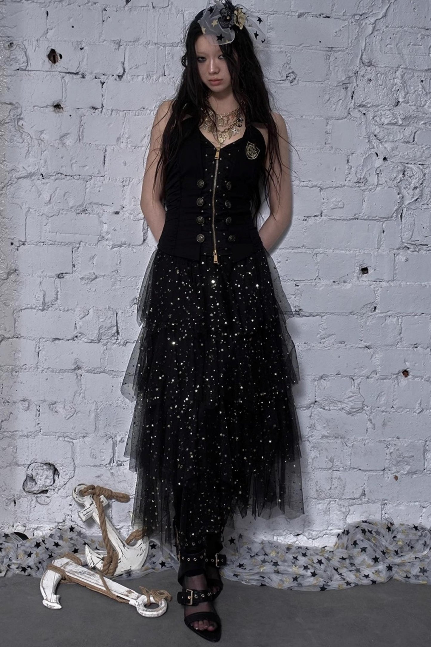 Fairycore Star Tiered Mesh Skirt