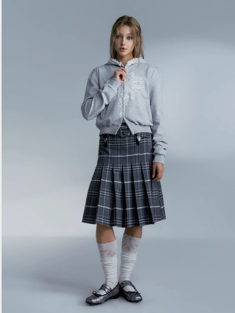 Vintage plaid college style pleated skirt