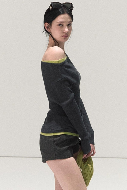 Wool Off-Shoulder Knit Top