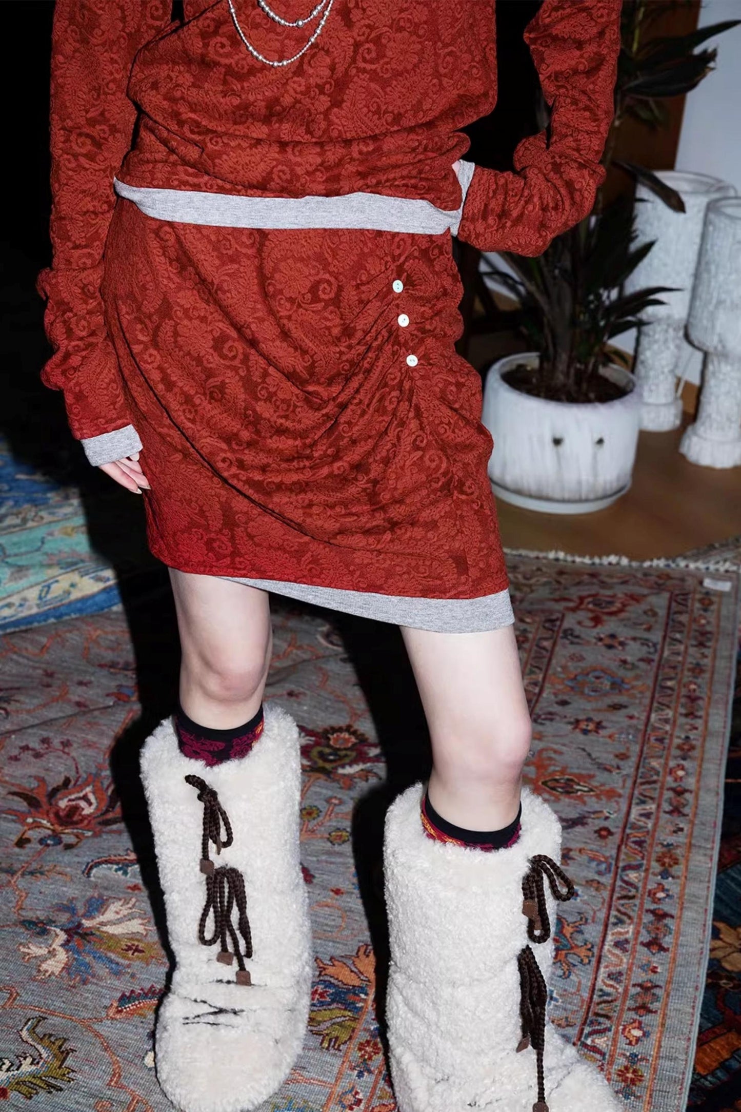 Retro Paisley Sweater Skirt Set-Up