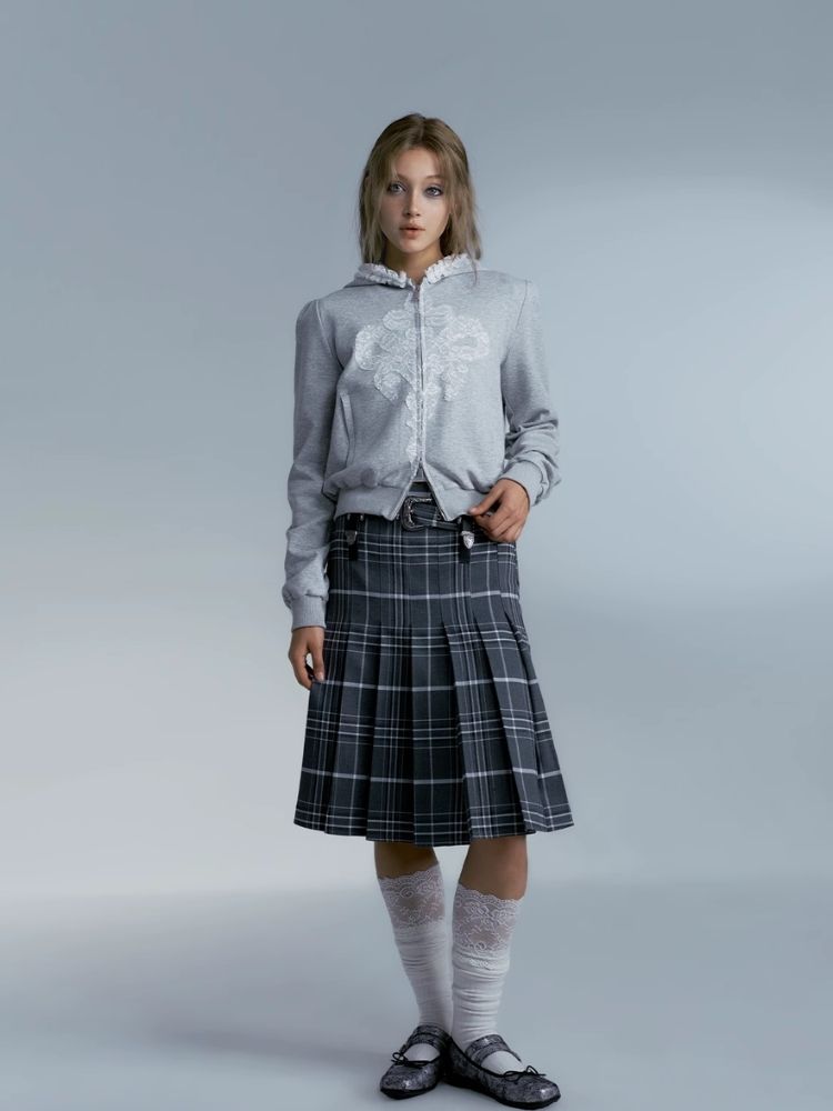 Vintage plaid college style pleated skirt