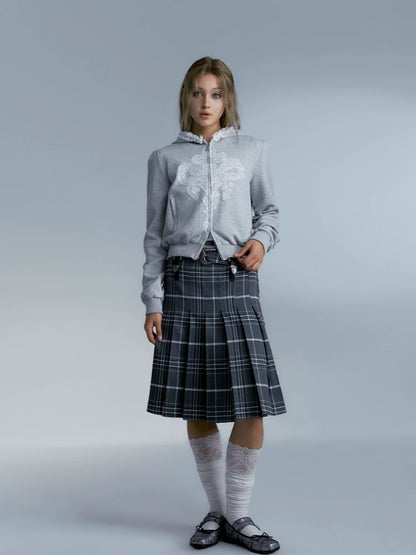 Vintage plaid college style pleated skirt