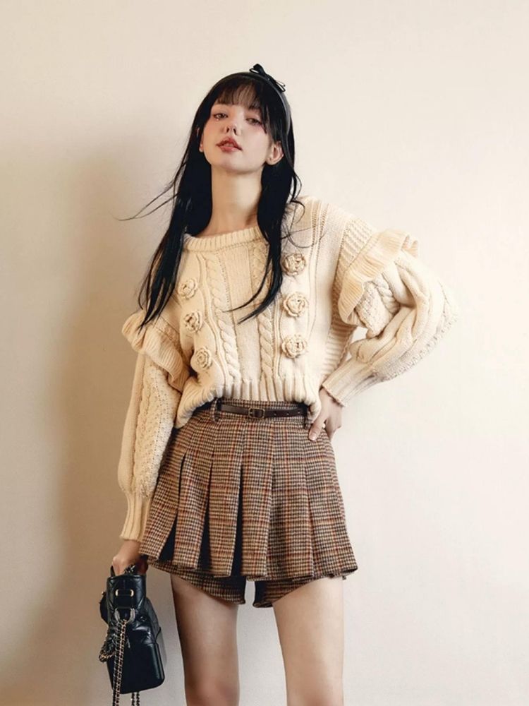 Fine Checkered Tweed High Waist Short Skirt