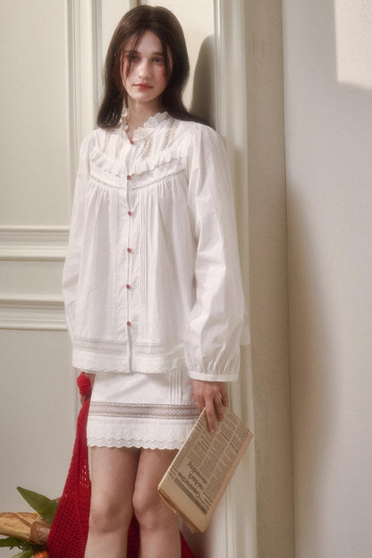 Cotton Lace Shirt With Skirt Set-Up