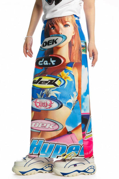 Reversible Print Stretch Casual Maxi Skirt