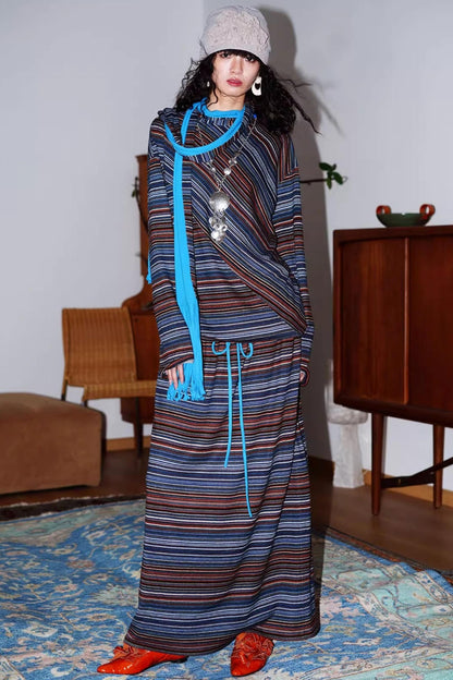 Striped Brushed Long-Sleeved Top