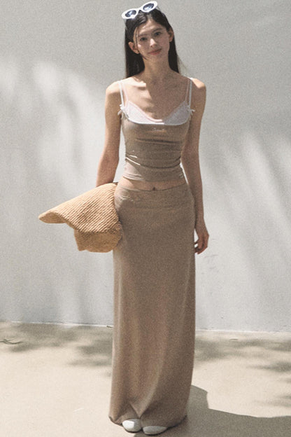 Lace-Trimmed High Waist Skirt