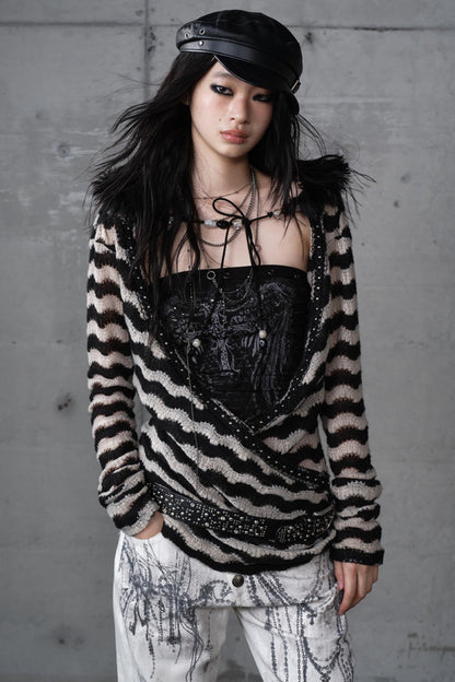 Bandeau Fake Two-Piece Striped Knit Top Set