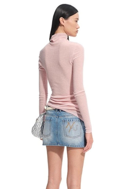 High Neck Long Sleeve Knit Wool Top