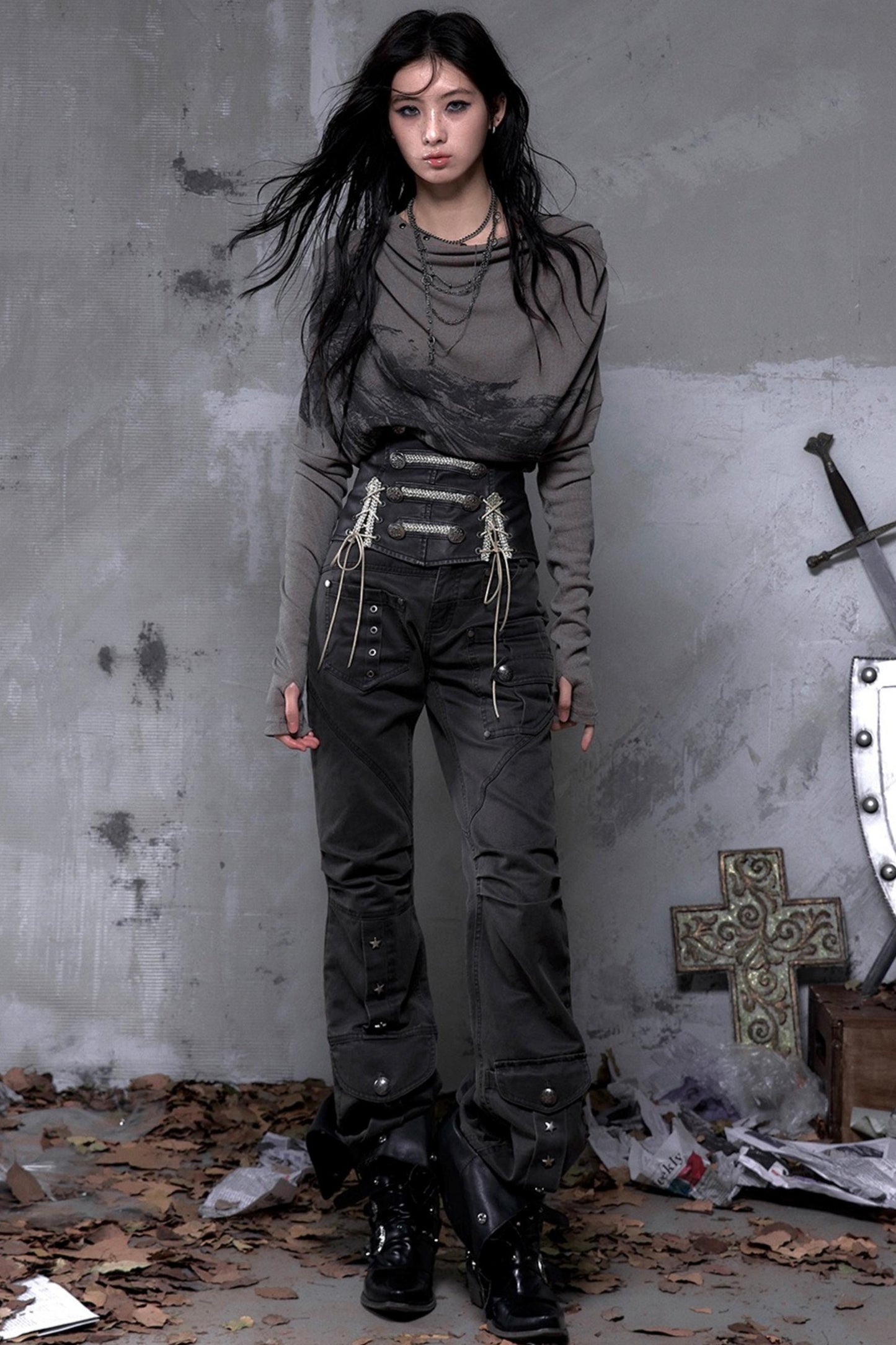 Wasteland Swing Collar Knitted Tops