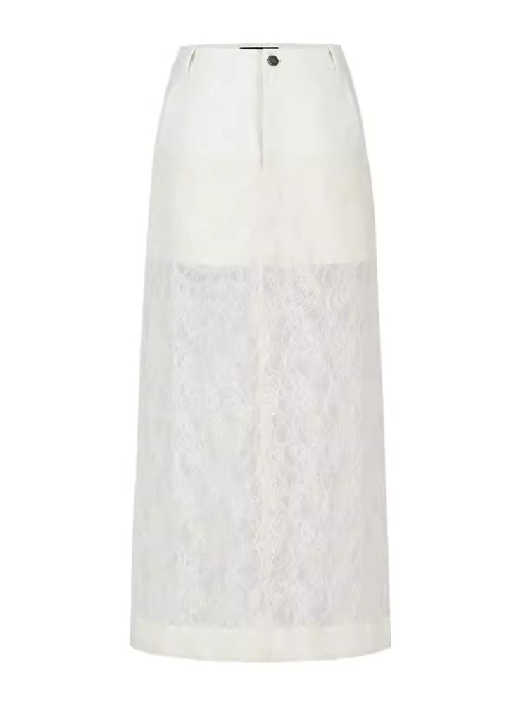 Lace Splicing Semi-sheer Halter Dress