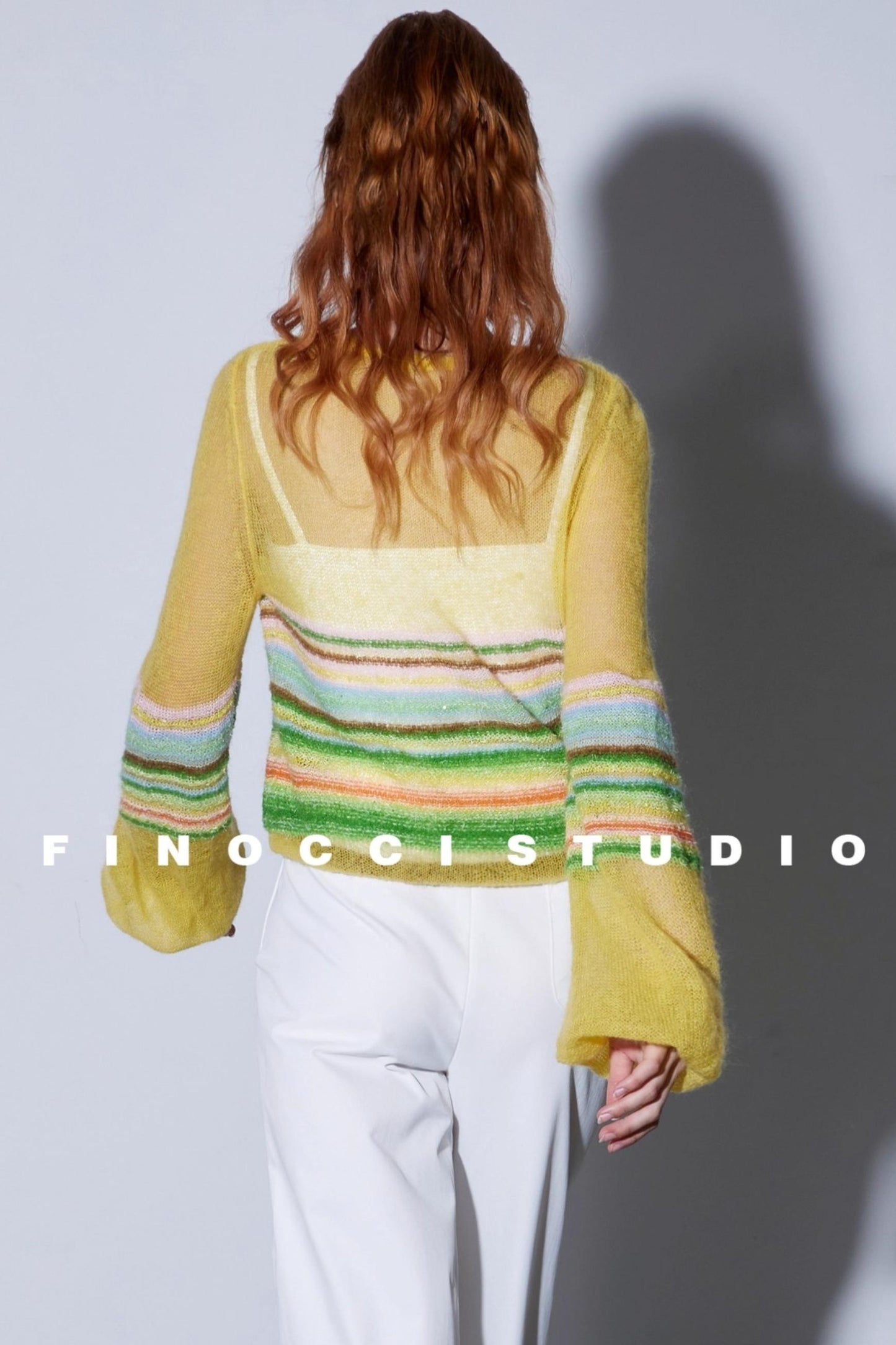 Mohair Silky Wool Rainbow Lantern Sleeve Sweater