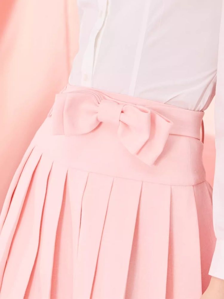 Pleated Half Skirt with Bowknot Belt