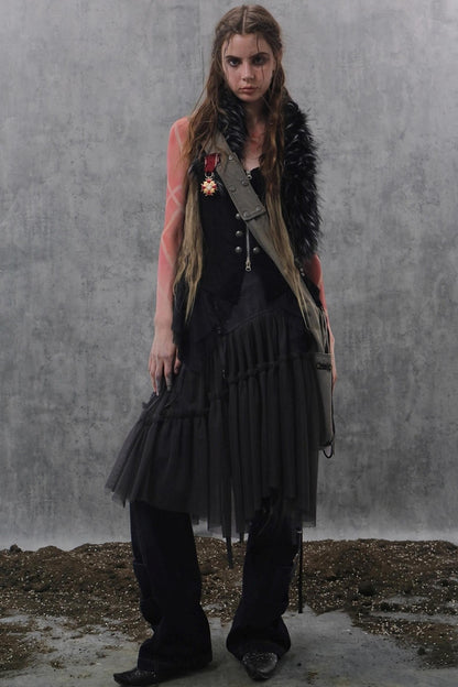 Lace Jacquard Pleated Cake Layered Skirt