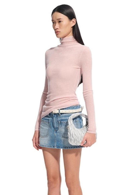 High Neck Long Sleeve Knit Wool Top