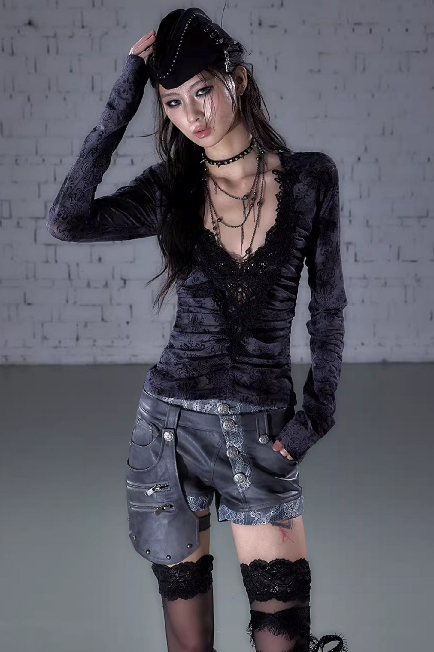 Vintage Samtbluse mit Spitze