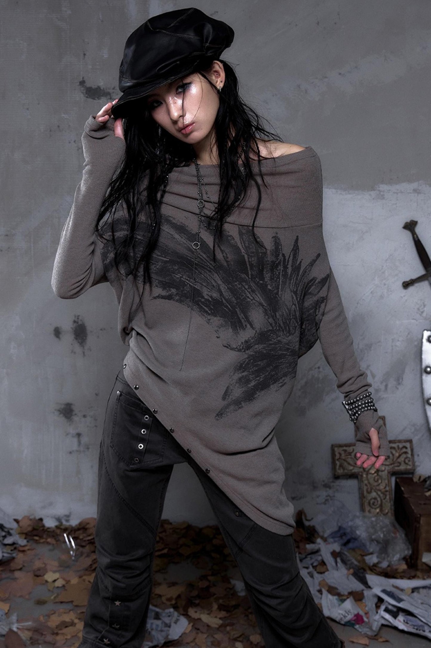 Wasteland Swing Collar Knitted Tops