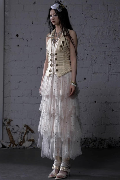 Fairycore Star Tiered Mesh Skirt
