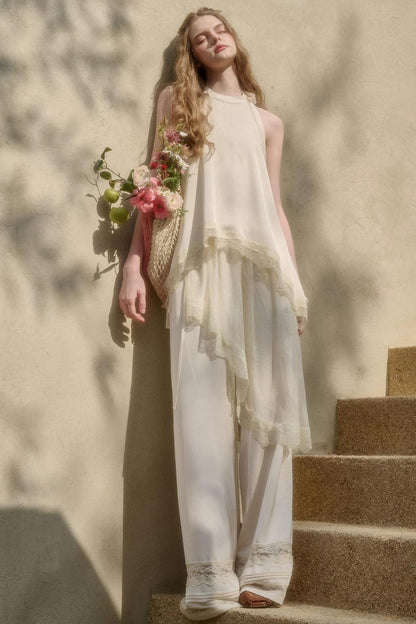 Satin Pearl Lace Suit Set-Up