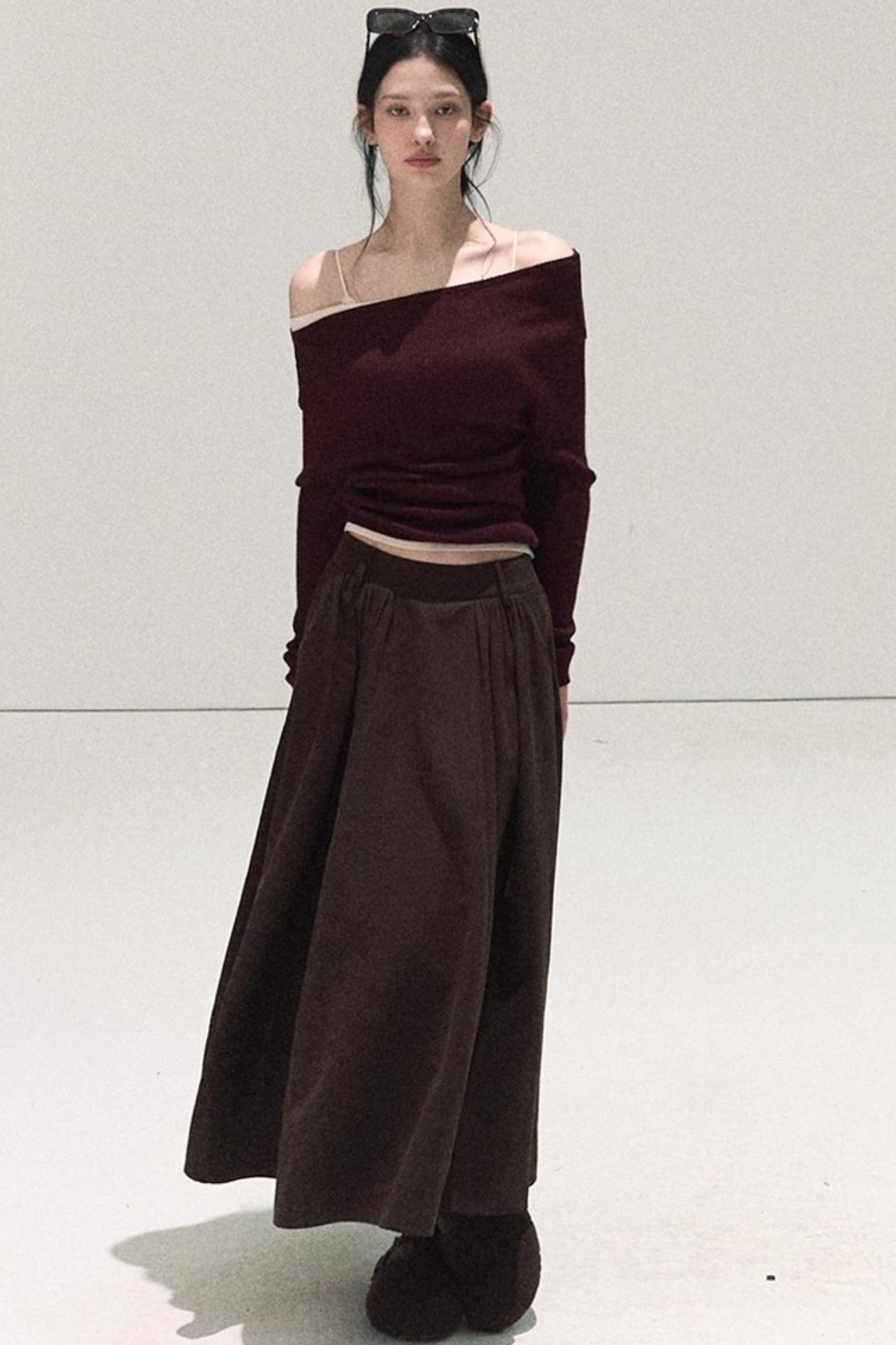 Wool Off-Shoulder Knit Top